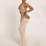 Women Autumn/Winter Sequin Patchwork Sexy Mesh See-Through Pleated Bodycon Dress