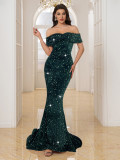 Women Sequin Off Shoulder Evening Dress