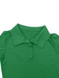 Women Summer Turndown Collar Sexy Short-Sleeved Knitting Bodycon Dress