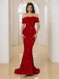 Women Sequin Off Shoulder Evening Dress