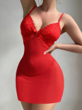 Women Red Nightgown with Panties Sexy Lingerie