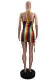 Women Summer Sexy Crossover Halter Neck Drawstring Dress