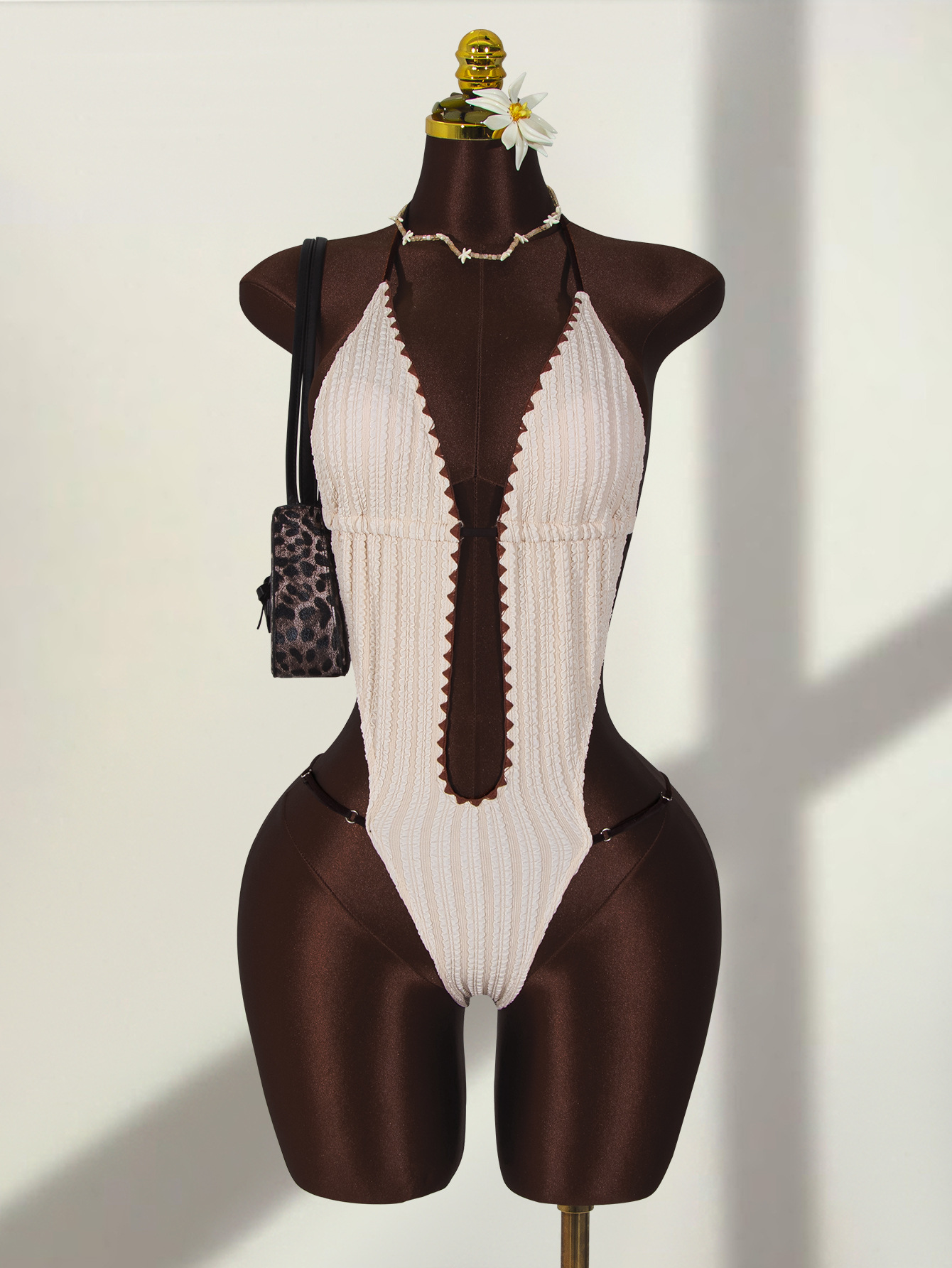 Women Sexy Solid Halter Neck One-Piece Swimwear