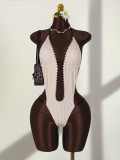 Women Sexy Solid Halter Neck One-Piece Swimwear