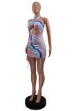 Women Summer Sexy Crossover Halter Neck Drawstring Dress