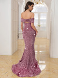 Women Sequin Off Shoulder Evening Dress
