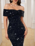 Women Sequin Off Shoulder Evening Dress