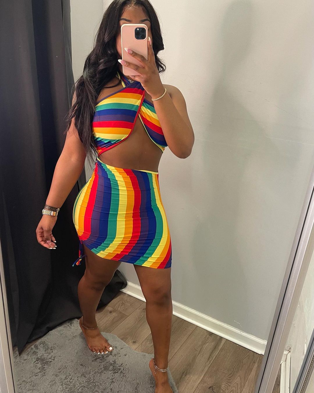 Women Summer Sexy Crossover Halter Neck Drawstring Dress