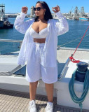 Plus Size Women Casual Button Pocket Shirt and Shorts Two-Piece Set