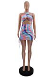 Women Summer Sexy Crossover Halter Neck Drawstring Dress