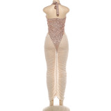 Women Autumn/Winter Sequin Patchwork Sexy Mesh See-Through Pleated Bodycon Dress