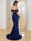Women Sequin Off Shoulder Evening Dress