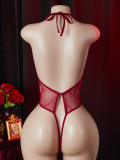 Women Sexy See-Through Lace Bow Lace Bodysuit Sexy Lingerie