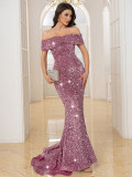 Women Sequin Off Shoulder Evening Dress
