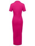 Women Summer Turndown Collar Sexy Short-Sleeved Knitting Bodycon Dress