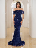Women Sequin Off Shoulder Evening Dress