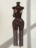 Women Sexy Printed Halter Neck One-Piece Bikini Swimwear (Three-Piece)