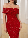 Women Sequin Off Shoulder Evening Dress