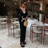 Women Beach Bikini Cover-Up Bell Bottom Long-Sleeved Knitting Backless Beach Maxi Dress
