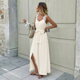 Summer Women's Floral Tie Strap Slim Waist Split Maxi Dress