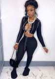 Fall/Winter Women's Sexy Cut-Out Lace-up Long-Sleeve Bell Bottom Two-Piece Pants Set