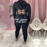 Fall/Winter Women's Sexy Cut-Out Lace-Up Hoodie Pants Two-Piece Set