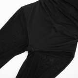 Spring Women's Solid Color Sexy Ruched Sleeveless Patchwork Mesh Slim Jumpsuit