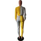 Fall/Winter Women's Patchwork Colorblock Slim Fit Casual Long-Sleeve Two-Piece Pants Set