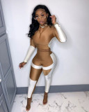 Women's Sexy Casual Colorblock Open-Waist Two-Piece Pants Set