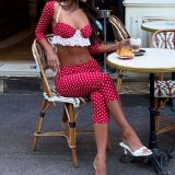 Women's Polka Dot Sexy Halter Neck Strapless Half-Sleeve Capri Three-Piece Set