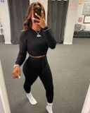 Fall/Winter Women's Tight-Fitting Solid Color Long-Sleeve Two-Piece Pants Set