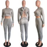 Fall/Winter Women's Sexy Cut-Out Lace-Up Hoodie Pants Two-Piece Set