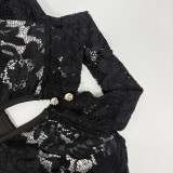Fall Women's Fashion Sexy Cut-Out Lace Bell Sleeve Jumpsuit