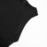 Spring Women's Solid Color Sexy Ruched Sleeveless Patchwork Mesh Slim Jumpsuit