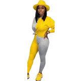 Fall/Winter Women's Patchwork Colorblock Slim Fit Casual Long-Sleeve Two-Piece Pants Set