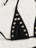 Women's Sexy Metal Ring Halter Neck Bikini Swimsuit Set