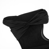 Winter Women's Solid Color Slim Sexy Off-Shoulder Patchwork Evening Dress