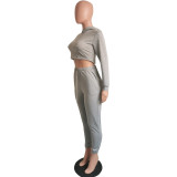 Fall/Winter Women's Sexy Cut-Out Lace-Up Hoodie Pants Two-Piece Set