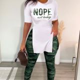 Women's Fashion Sexy Tight-Fitting Camouflage Casual Two-Piece Pants Set