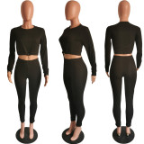 Fall/Winter Women's Tight-Fitting Solid Color Long-Sleeve Two-Piece Pants Set