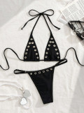Women's Sexy Metal Ring Halter Neck Bikini Swimsuit Set