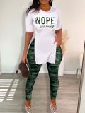 Women's Fashion Sexy Tight-Fitting Camouflage Casual Two-Piece Pants Set