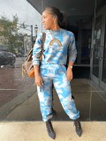 Women's Casual Active Sky Cloud Rainbow Print Two-Piece Pants Set