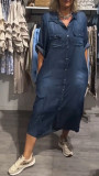 Women's Fashion Casual Loose Solid Color Denim Short-Sleeve Shirt Dress