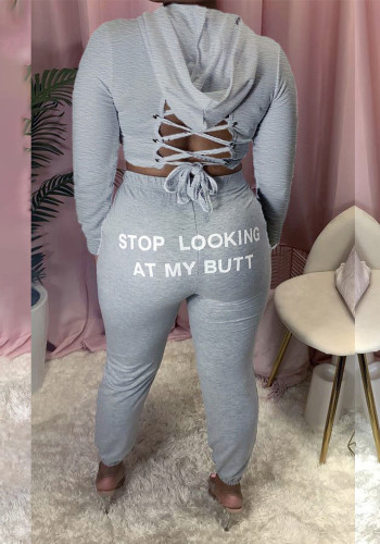 Fall/Winter Women's Sexy Cut-Out Lace-Up Hoodie Pants Two-Piece Set