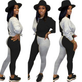 Fall/Winter Women's Patchwork Colorblock Slim Fit Casual Long-Sleeve Two-Piece Pants Set