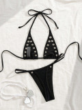 Women's Sexy Metal Ring Halter Neck Bikini Swimsuit Set