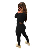 Fall/Winter Women's Tight-Fitting Solid Color Long-Sleeve Two-Piece Pants Set