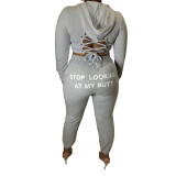 Fall/Winter Women's Sexy Cut-Out Lace-Up Hoodie Pants Two-Piece Set