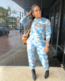Women's Casual Active Sky Cloud Rainbow Print Two-Piece Pants Set